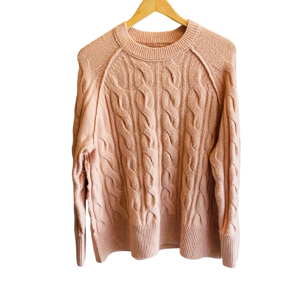 Aerie unREAL Cable Crew Sweater Dusty Pink Oversized Cableknit Size XXS - Picture 3 of 6